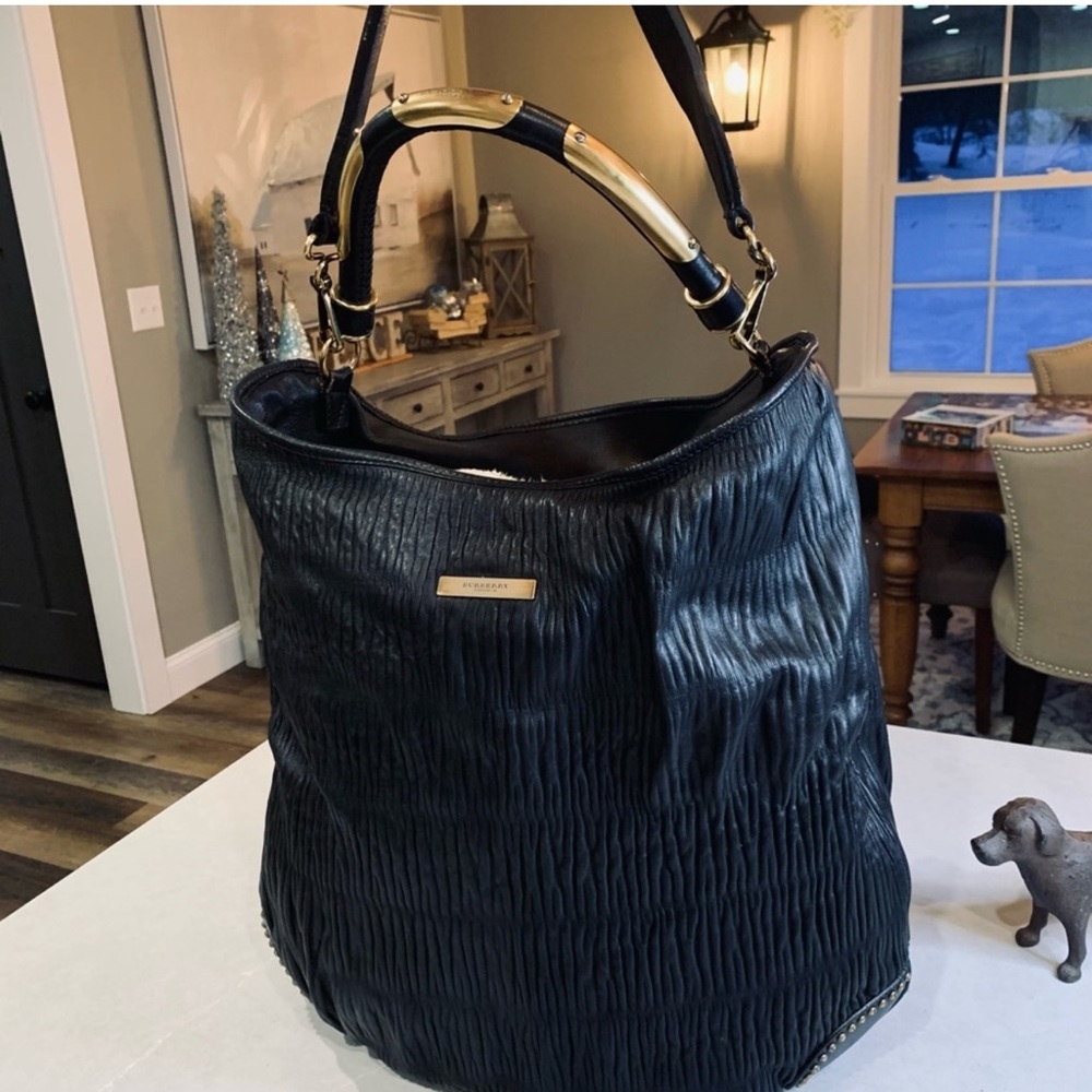 BURBERRY Prorsum Midnight Leather Hobo Shoulder Bag Purse